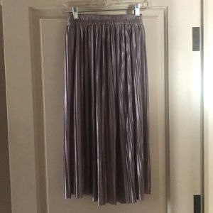 Metallic Silver Midi Skirt